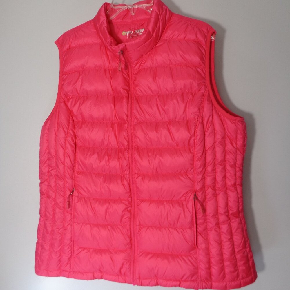Heat Keep Puffer Pink Pockets Basic 90% Down Packable Vest Women's Size‎ 1X New!
